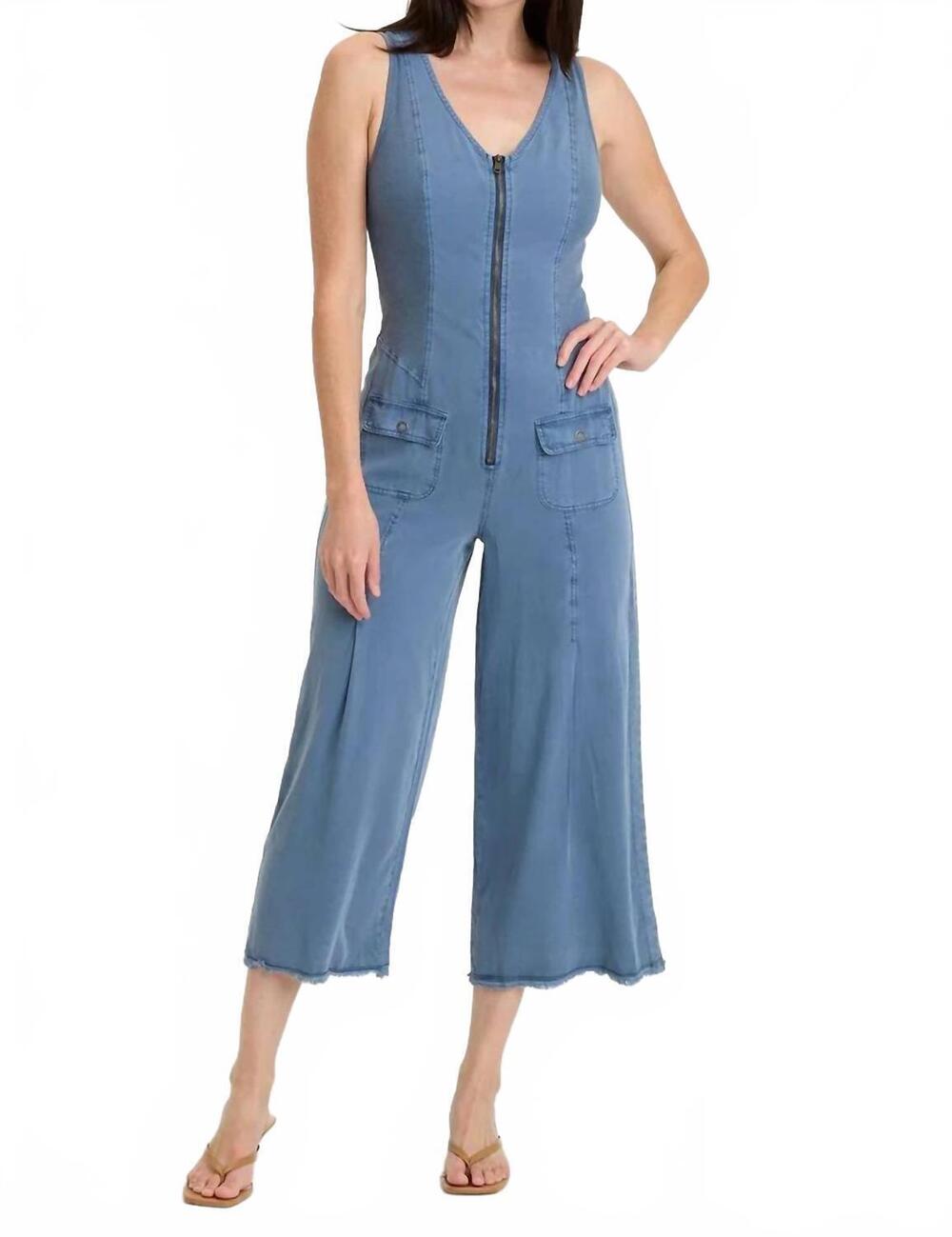 NEW XCVI linette twill zip-up v-neck jumpsuit in hypnotic pigment
